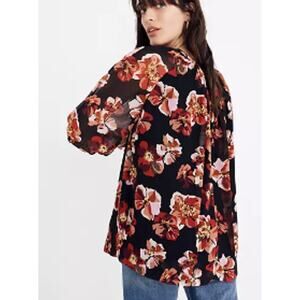 MADEWELL Tie-Back Bubble-Sleeve Top in French Rose XXS Black Floral
